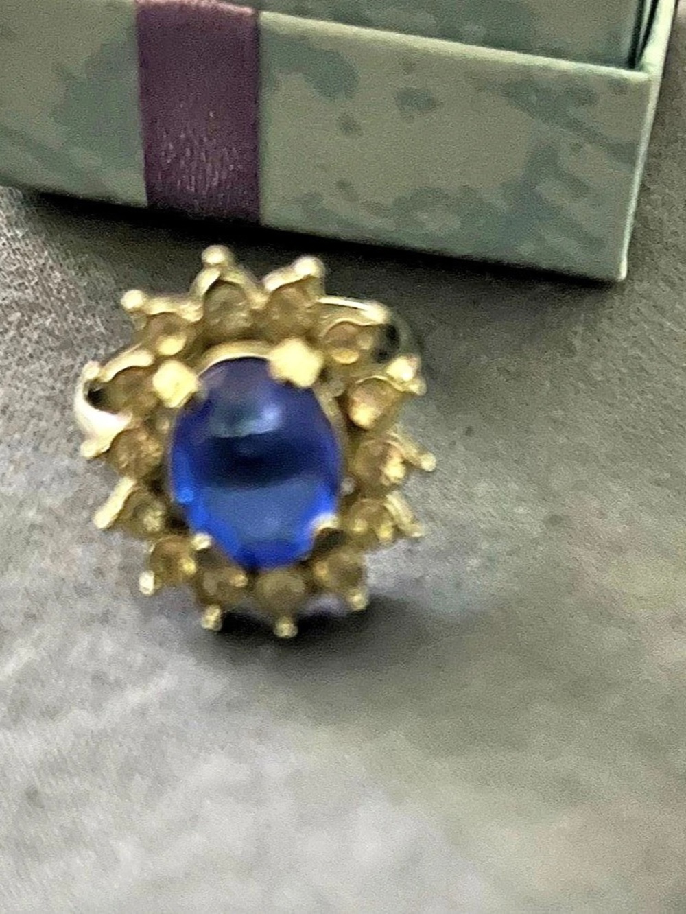 Blue Gold-Tone Statement Ring Sz 6